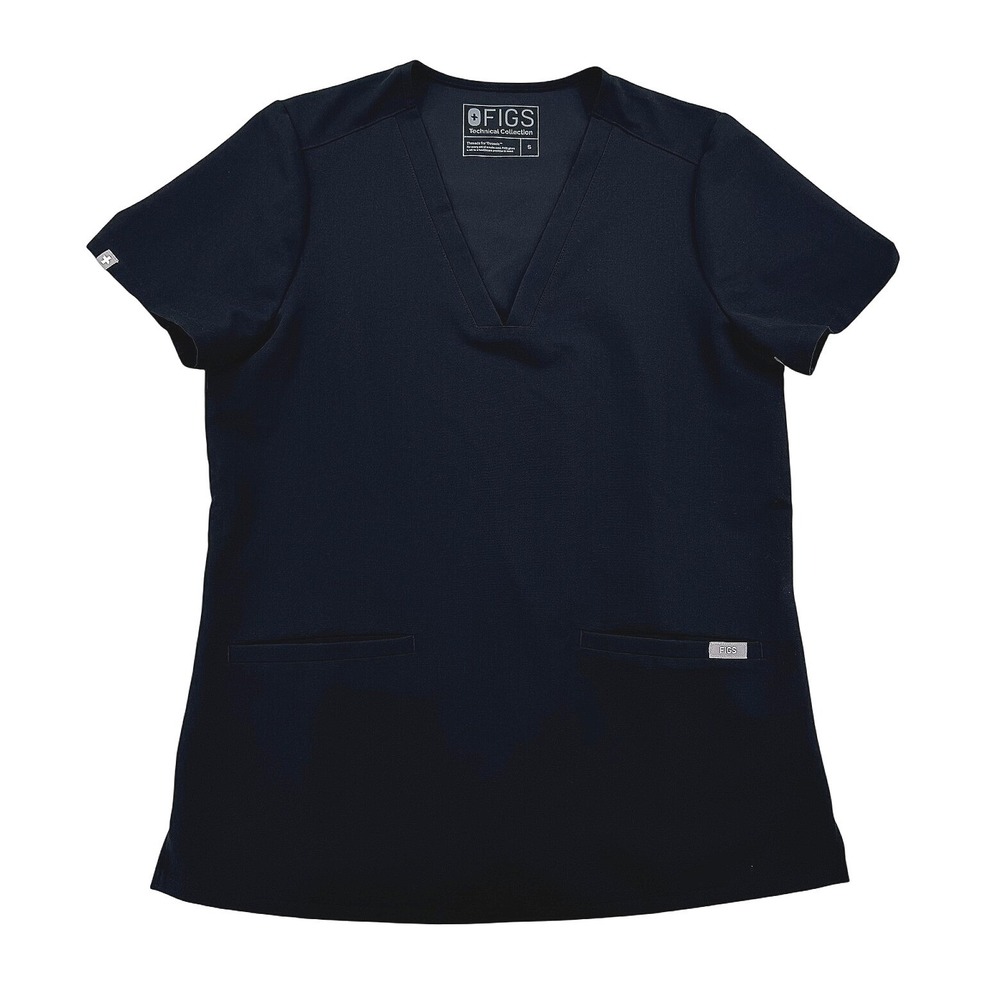 FIGS Scrub Top Women Small Black Excellent V-Neck Technical Collection FW1100